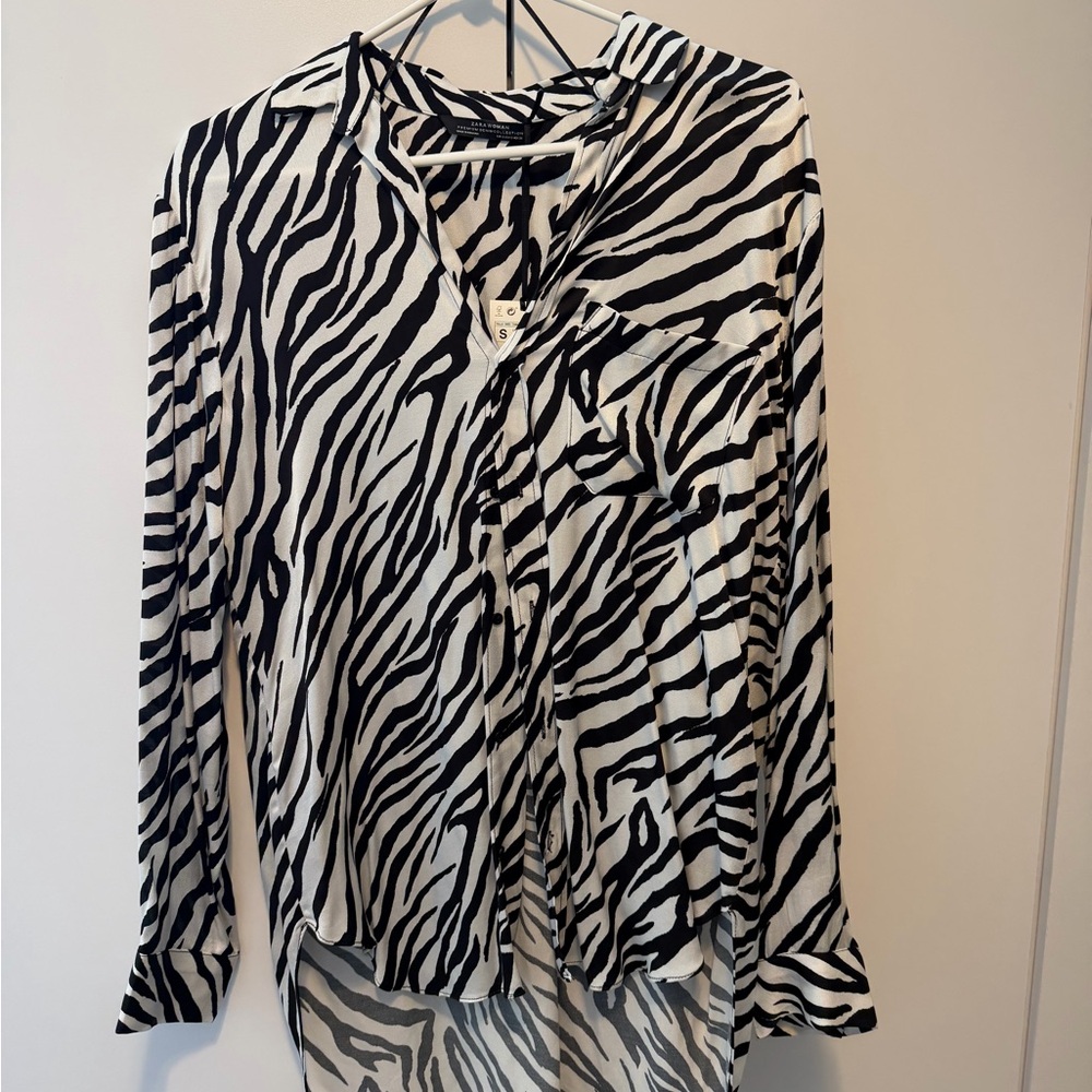 Zara Black and White Zebra Button Down Shirt
